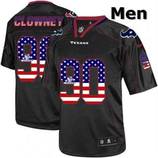Men Nike Houston Texans 90 Jadeveon Clowney Elite Black USA Flag Fashion NFL Jersey